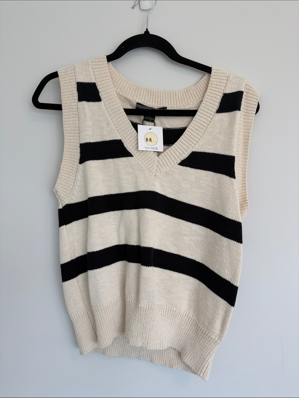 NWT Sanctuary Black & Cream Striped V-Neck Sweater Vest